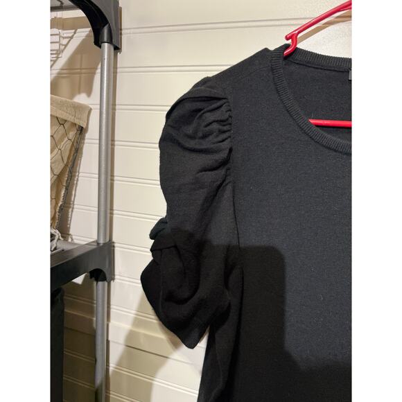 EXPRESS Short Sleeve Black Crewneck Sweater with Short Ruffle Sleeves Size L - Picture 4 of 10